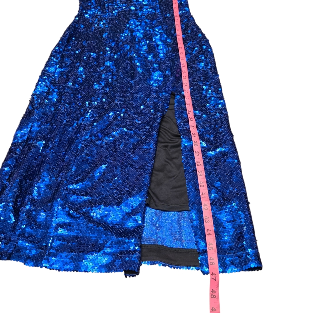 Donna Morgan Shimmering Blue Sequin Midi Dress Size 10 - Picture 8 of 12
